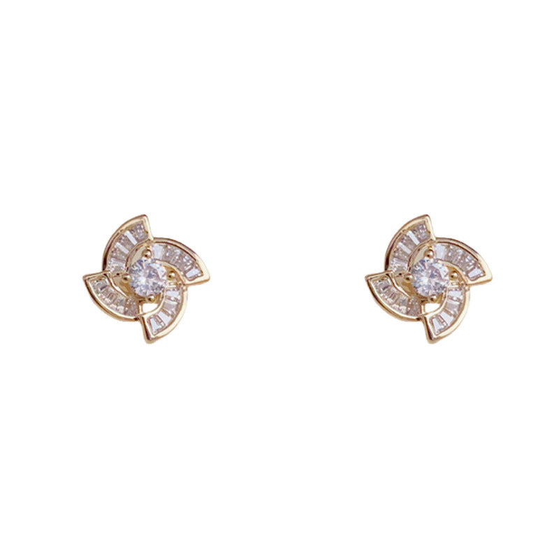 Luxury Full-Zircon Windmill Stud Elegant Earrings – S925 Silver Needle