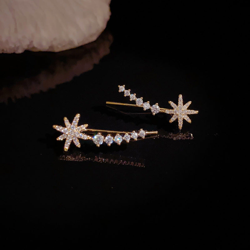 Luxury Full-Zircon Starburst Ear Crawler Earrings – Elegant Design