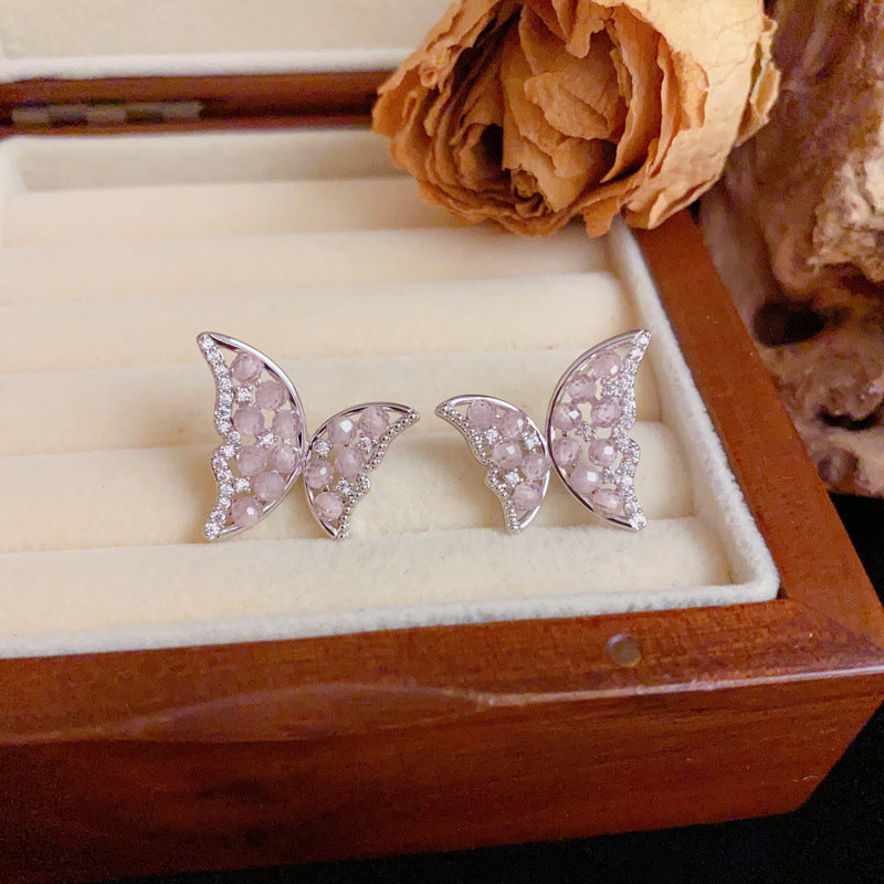 Luxury Full-Zircon Crystal Butterfly Stud Earrings – Elegant Design