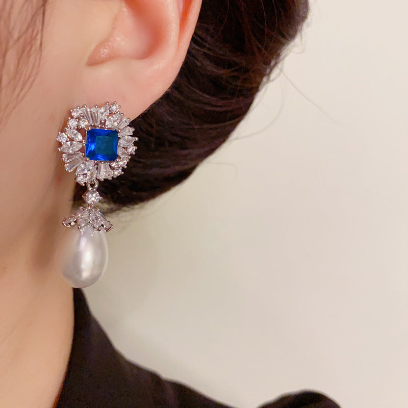 14K Gold-Plated Blue Drop Pearl Earrings - Vintage Luxe Design