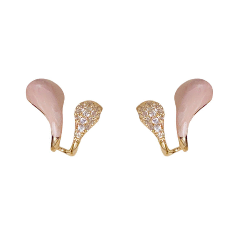 14K Gold Pink Zircon Double-Layer Stud Earrings – Elegant Chic Design