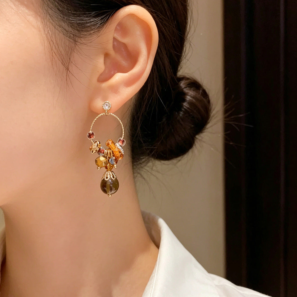 Eaioncol Korean Beaded Circle Tassel Earrings 14K Gold Plated