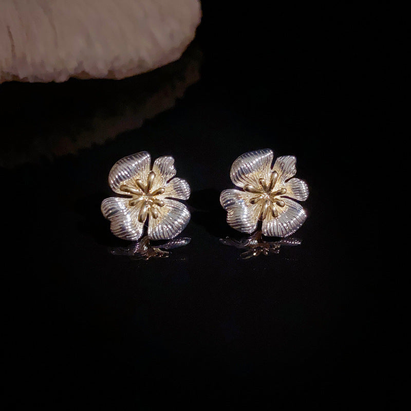 14K Gold-Plated Two-Tone Floral Stud Earrings – Chic & Minimalist