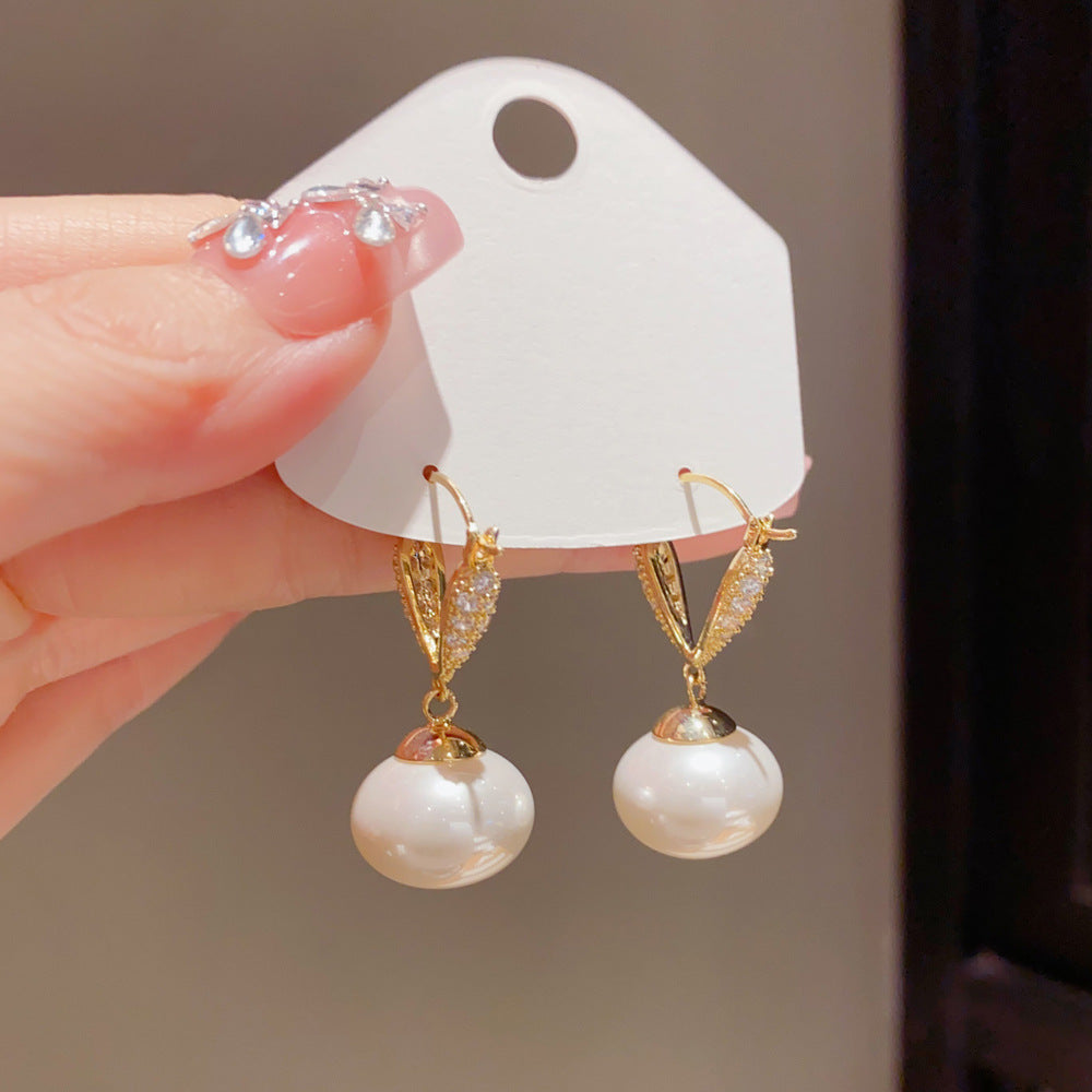Eaioncol Heart CZ Pearl Tassel Hoop Earrings 14K Gold Plated
