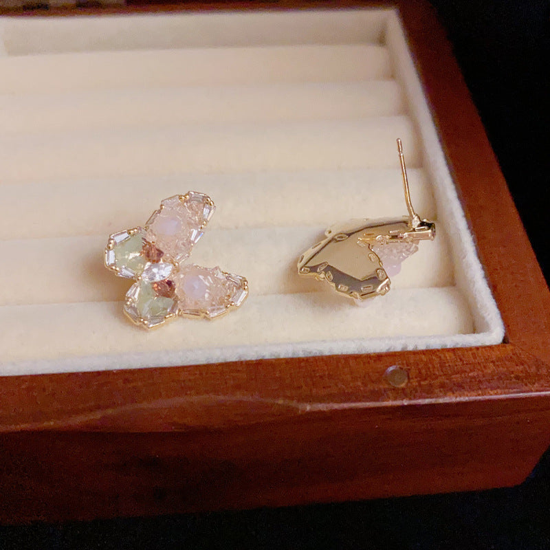 14K Gold Handcrafted Crystal Butterfly Stud Earrings – Elegant Design