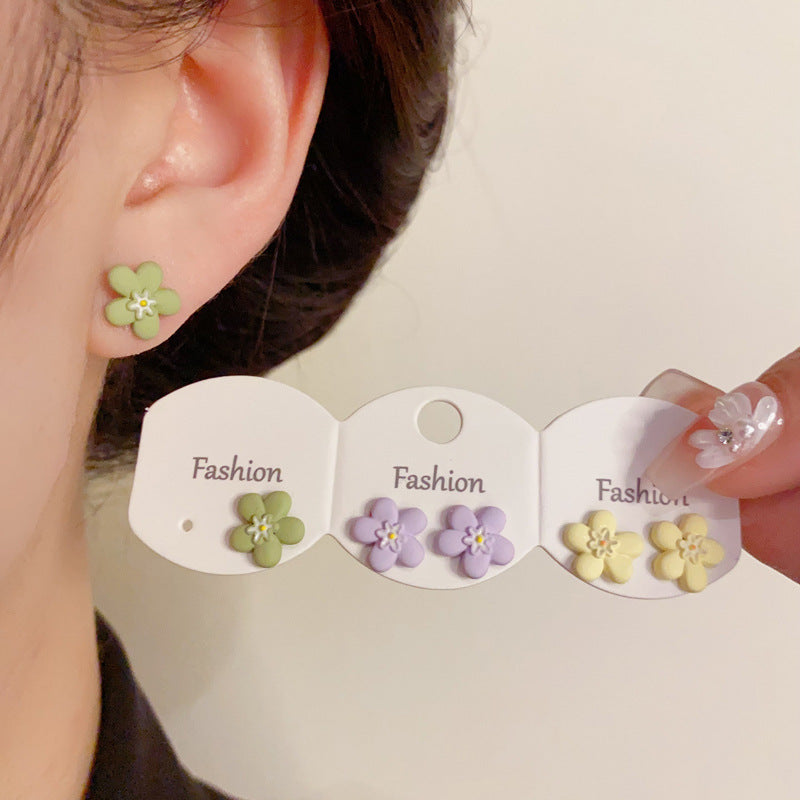 Colorful Flower Set & Pearl Flower Stud Earring - Sweet Chic Design