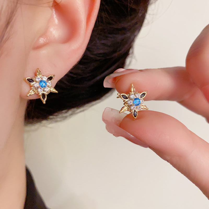 14K Gold Zircon Hexagram Stud Earrings – Minimalist Sparkle Design