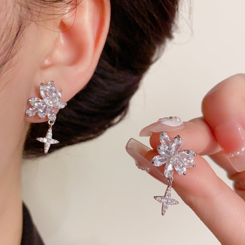 14K Gold Zircon Butterfly Star Drop Earrings- Chic Elegance Design