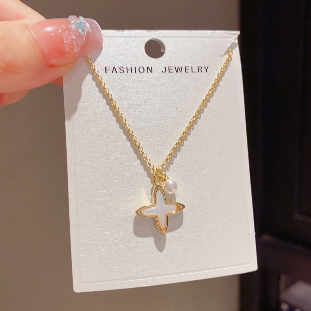 Eaioncol Mother of Pearl Clover Necklace 14K Gold & Silver Plated