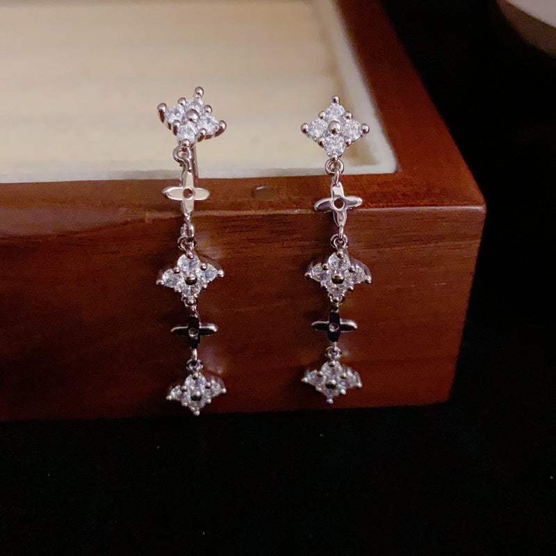 14K Gold Full Zircon Star Tassel Drop Earrings - Chic Elegance Design