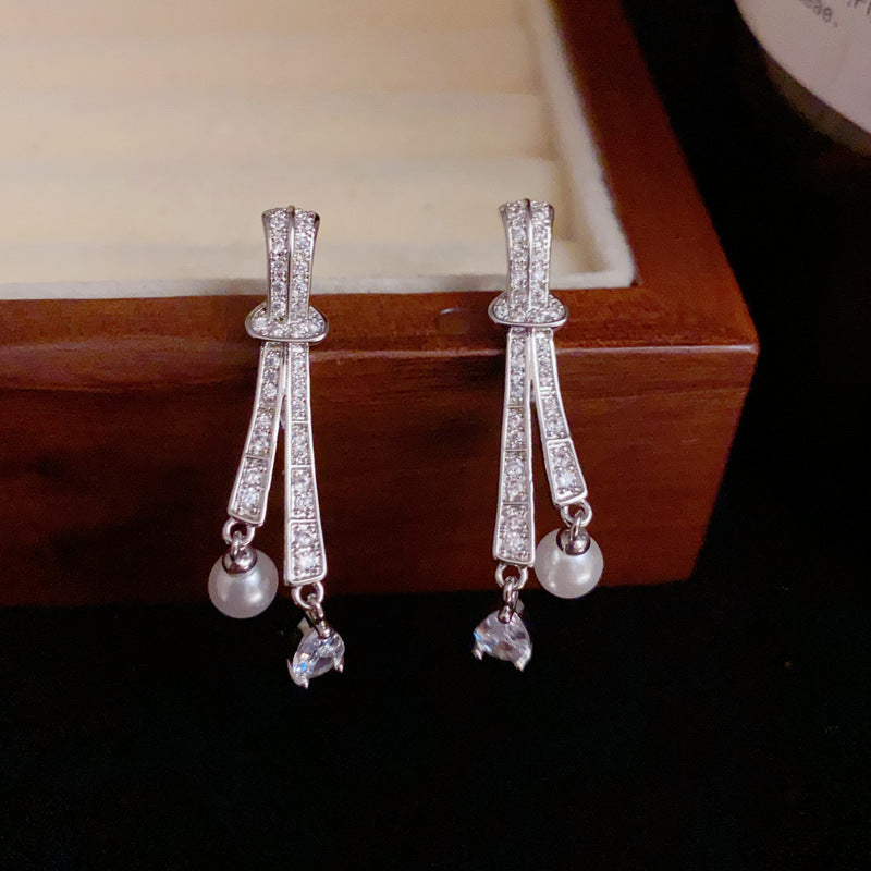 14K Gold Full Zircon Knot Teardrop Drop Earrings - Chic Elegant Design