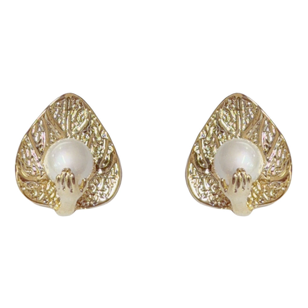 Eaioncol Leaf Pearl Stud Earrings 14K Gold & Silver Plated