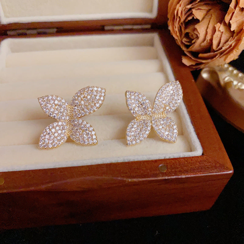 Luxury Zircon Flower Petal Stud Earrings – Elegant Flower Earrings