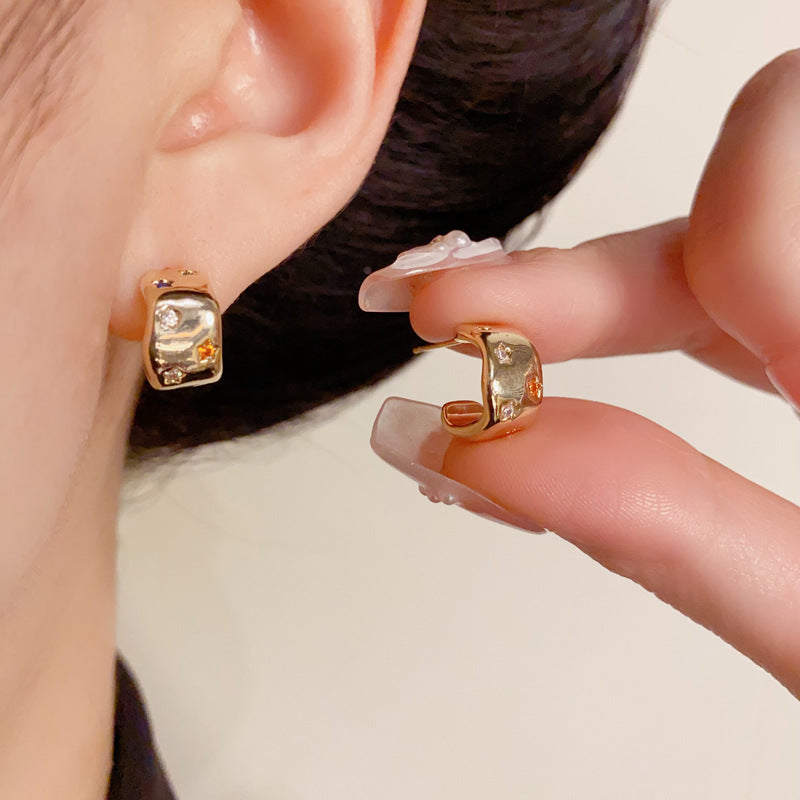 14K Gold-Plated Star Metal C-Shaped Hoop Earrings – Minimalist Design