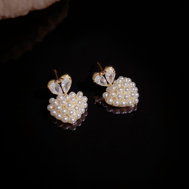 14K Gold-Plated Pearl Heart Drop Earrings – Elegant Minimalist Design
