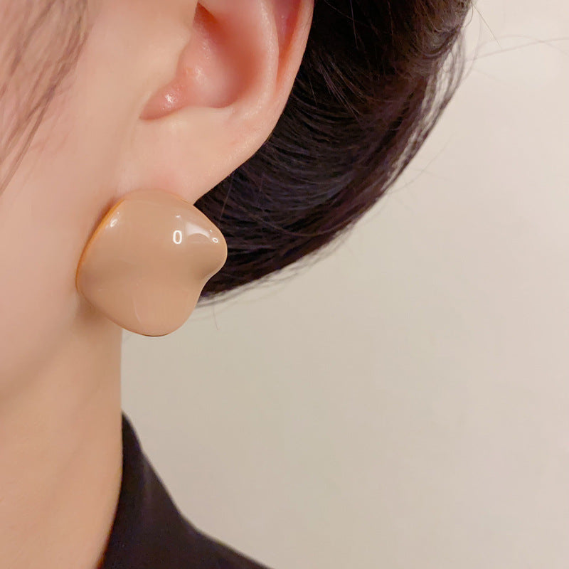 Luxury Irregular Wave Enamel Stud Earrings – French Retro Design