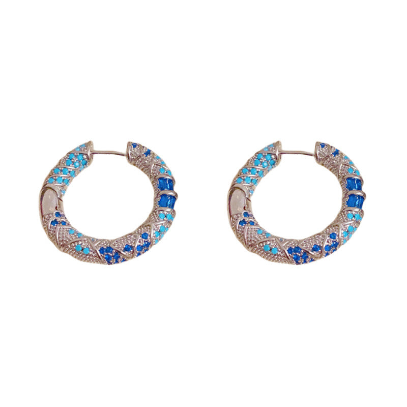 Luxury Blue Geometric Circle Ear Cuff Earrings – Elegant Design