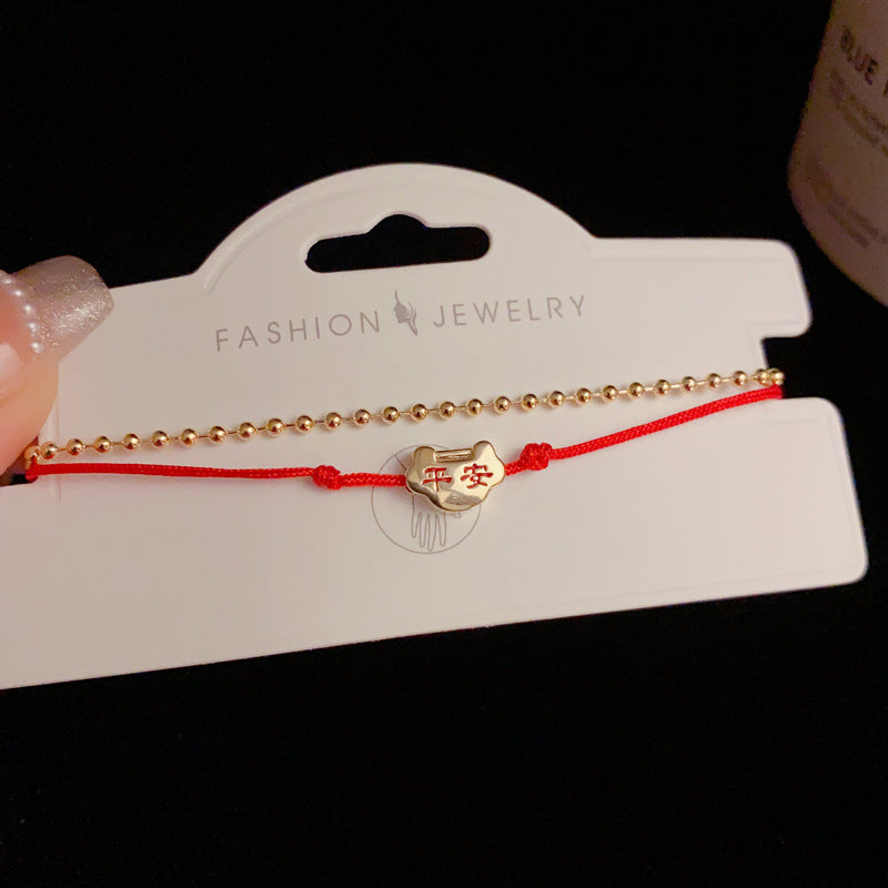 14K Gold-Plated Red Double Layer Safety Lock Bracelet - Elegant Design