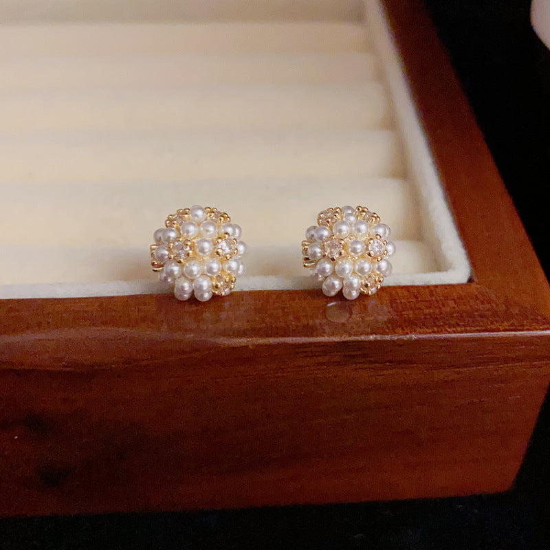 14K Gold Pearl Ball Mini Stud Earring - Chic Elegance Design