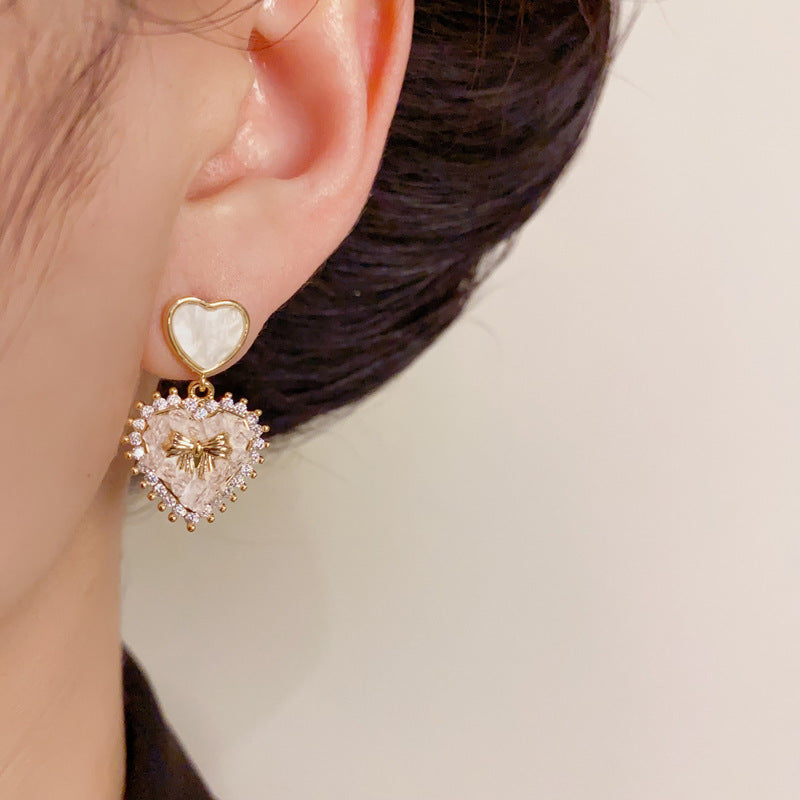 14K Gold-Plated Pink Heart Bow Drop Earrings – Sweet Chic Design