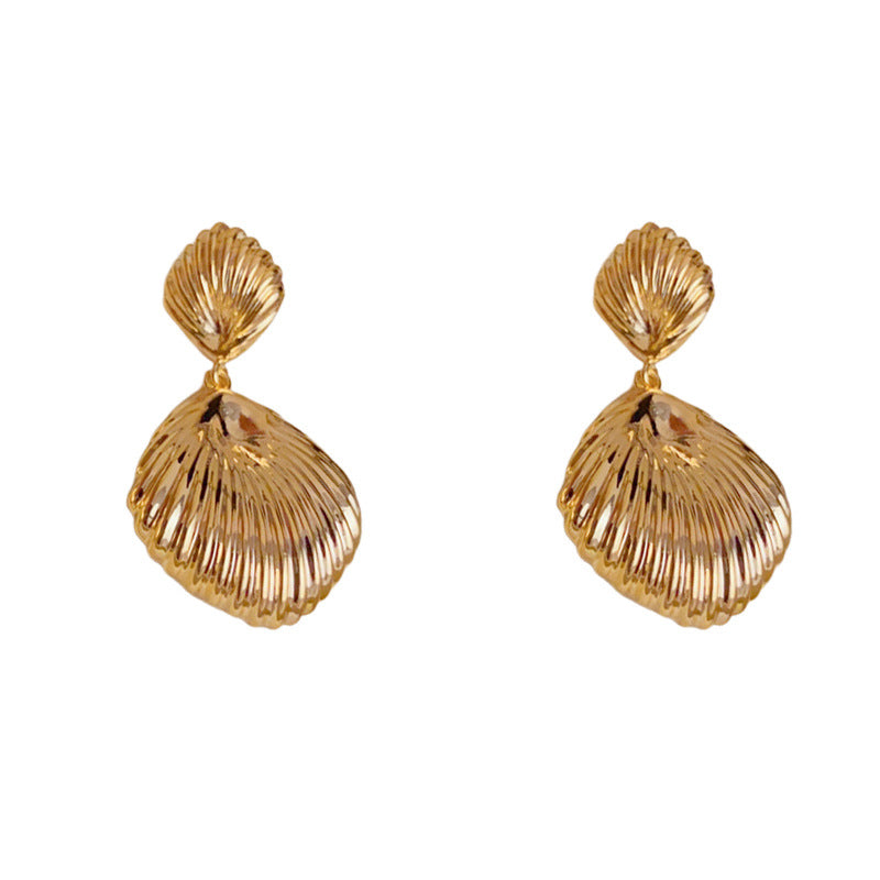 Elegant Textured Metal Shell Drop Earrings – Geometric Design