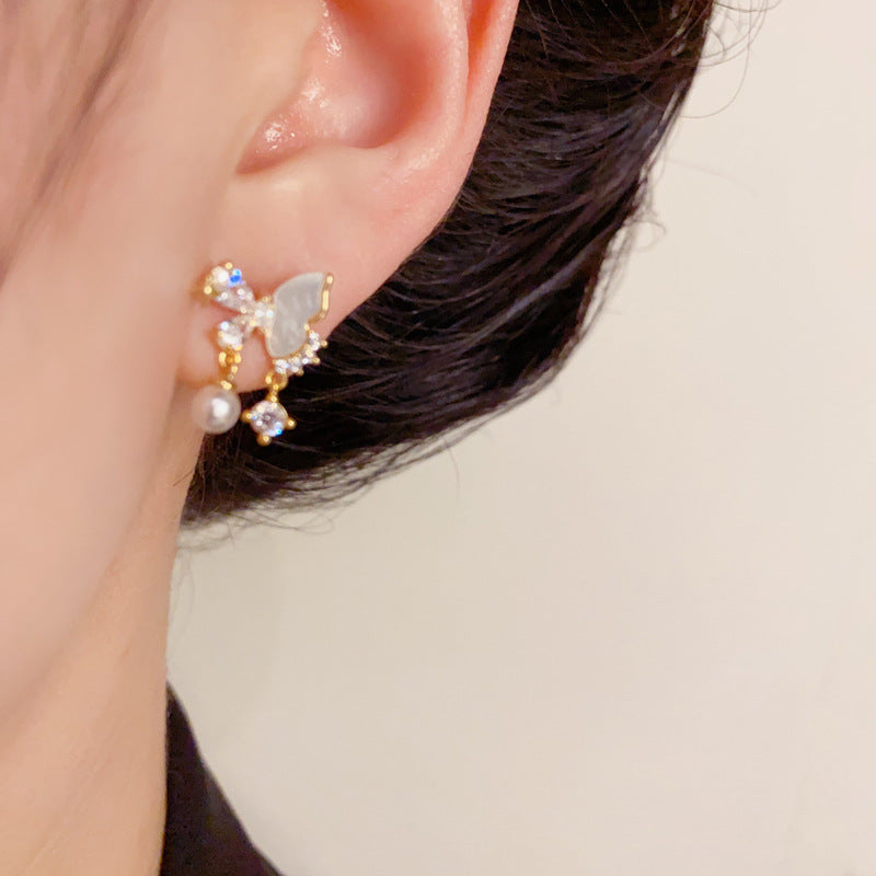 14K Gold-Plated Shell Butterfly Tassel Earrings– Elegant Dangle Design