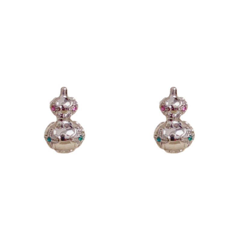 Elegant Metal 3D Gourd Stud Earrings – Floral Design