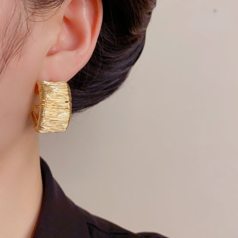 Gold C-Shape Hoop Earrings – Bold Geometric Statement for Women