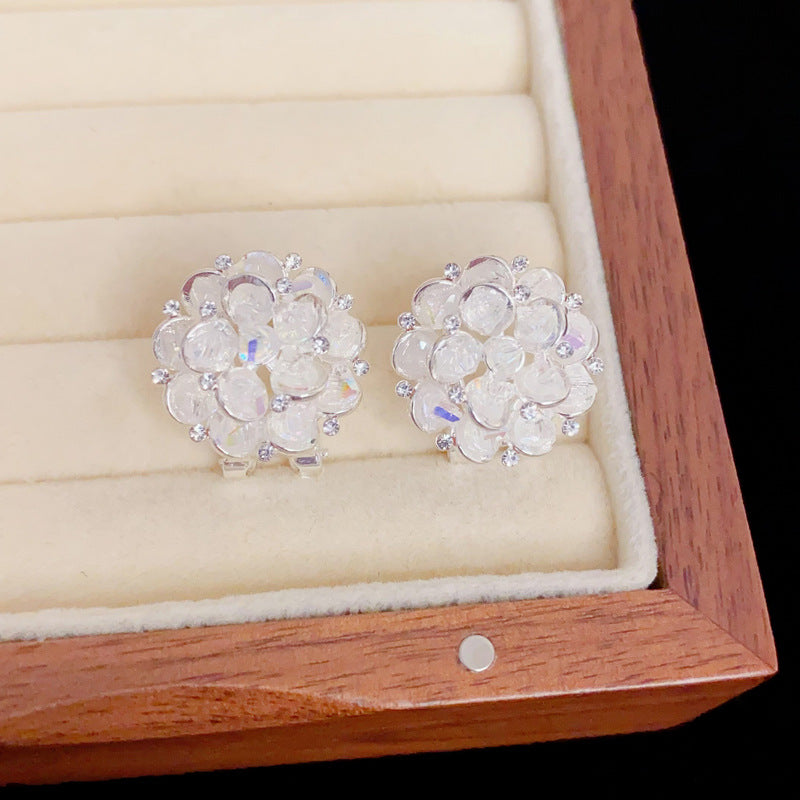 Eaioncol Handmade Crystal Flower Stud Earrings Gold
