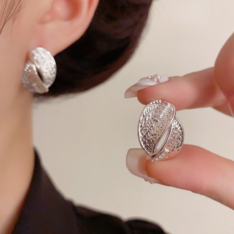 Elegant Zircon Metal Leaf Stud Earrings – Floral Design