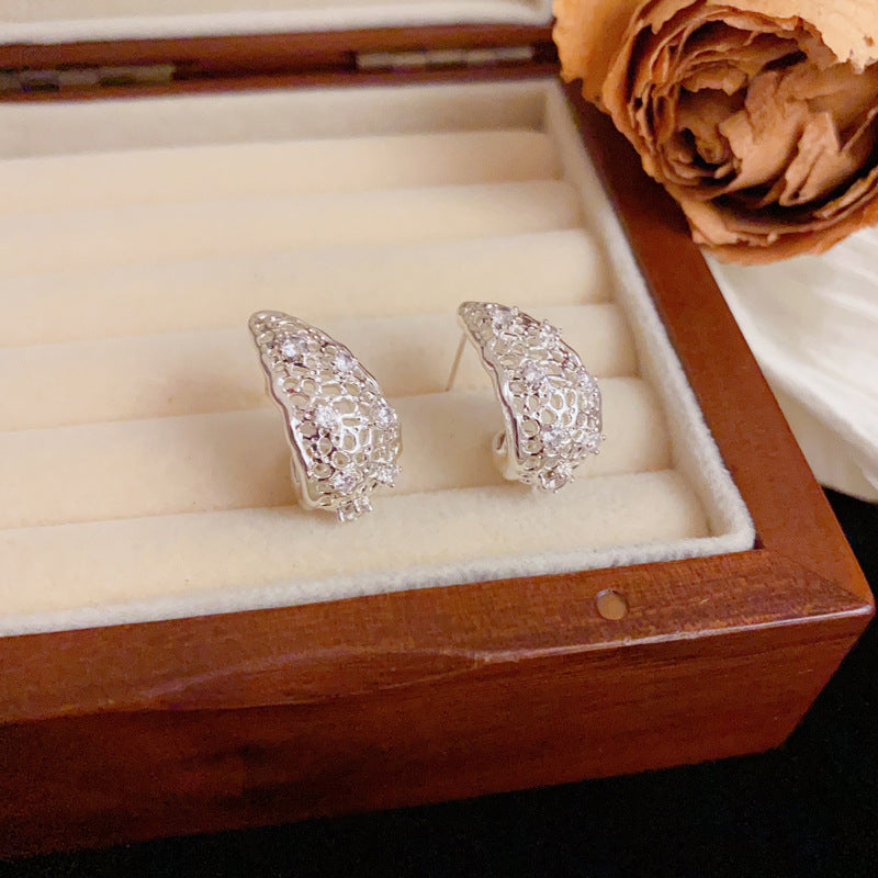 Luxury Zircon Metal Hollow Teardrop Earrings – Elegant Design