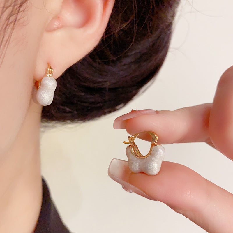 14K Gold Enamel Cloud Hoop Earrings – Korean-Style Design