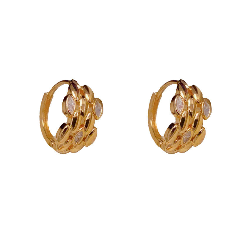 14K Gold-Plated Wheat Spike Hoop Earrings with Zircon - Elegant Design