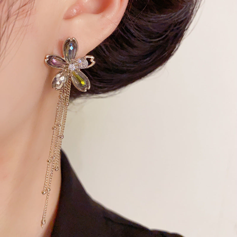 Elegant Light Coffee Gold Petal Tassel Drop Earrings – Floral Design