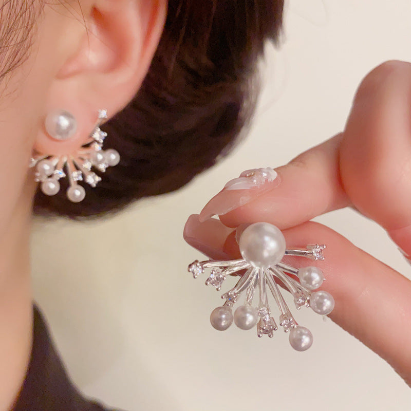 Pearl Firework Cascade Drop Earrings – Geometric Back-Hang Design