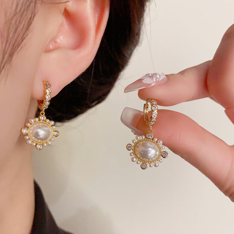 14K Gold Pearl Zircon Sunflower Earrings - Chic Elegance Design