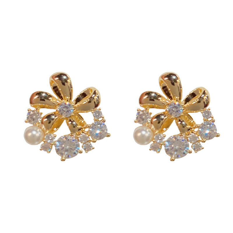 14K Gold-Plated Full Zircon Floral Stud Earrings–Sparkling Chic Design