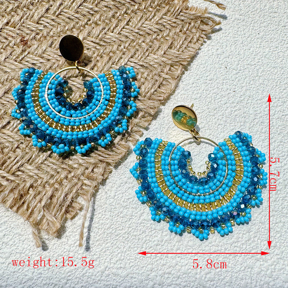 Handmade Bohemian Fan-Shaped Beaded Clay Earrings – ECO Design
