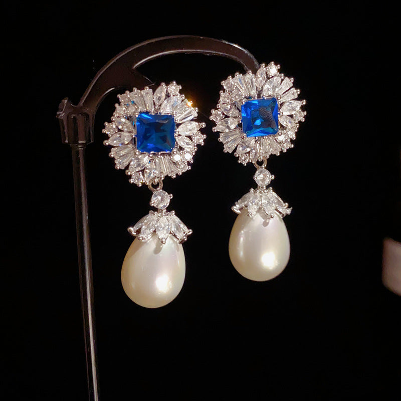 14K Gold-Plated Blue Drop Pearl Earrings - Vintage Luxe Design