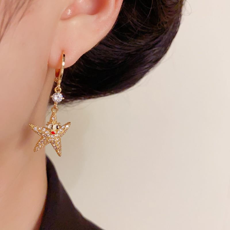 Luxury Zircon Starfish Tassel Drop Gold Earrings – Elegant Design