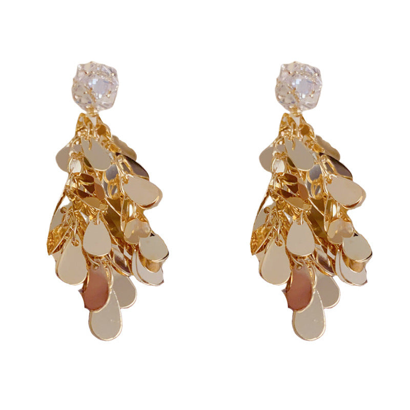 Luxury Square Zircon Metal Teardrop Tassel Earrings – Elegant Design