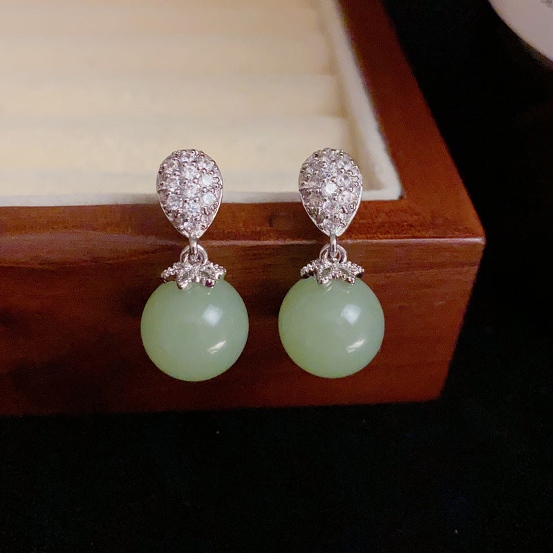 14K Gold-Plated Waterdrop Green Bead Earrings – Elegant Design