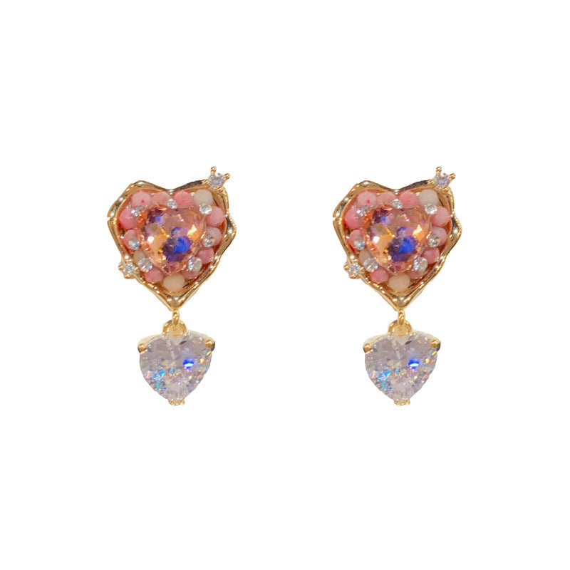 14K Gold-Plated Love Heart Bead Zircon Earring - Elegant Minimalist