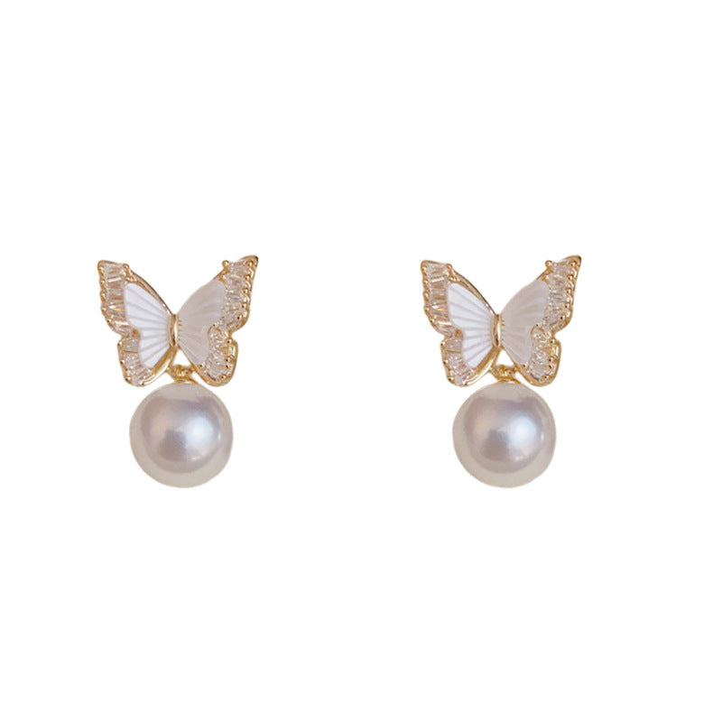 Luxury Zircon Butterfly & Pearl Earrings – Animal-Inspired Design