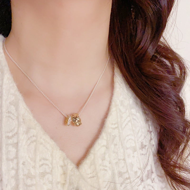 Elegant Double Rhinestone Circle Pendant Necklace – Clavicle Chain