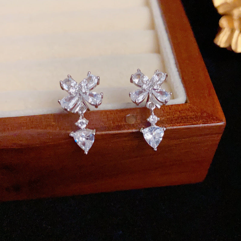 Elegant Full-Zircon Petal Teardrop Earrings – Floral Design