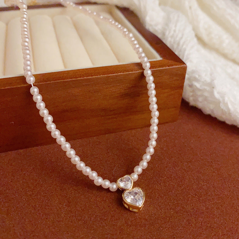 14K Gold-Plated Heart Pendant Pearl Necklace–Elegant Minimalist Design