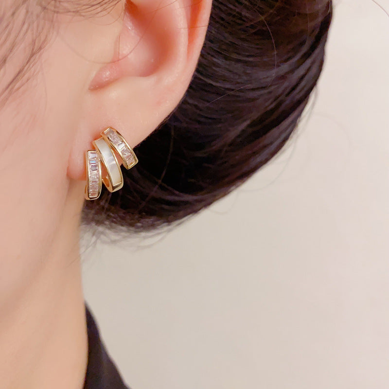 Luxury Multi-Layer Geometric Zircon Stud Earrings – Elegant Design