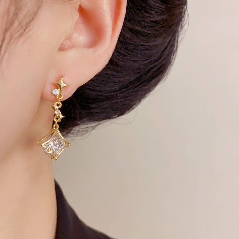 Eaioncol Star Burst CZ Tassel Drop Earrings Gold Silver