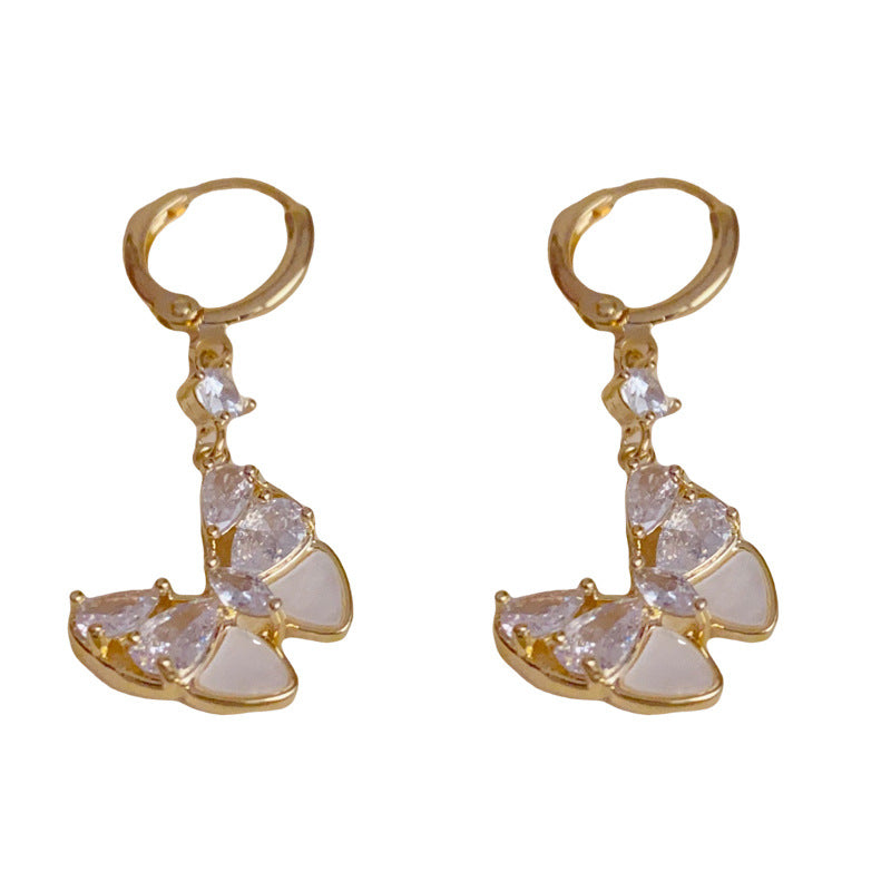 14K Gold-Plated Zircon Butterfly Tassel Earrings – Elegant Design